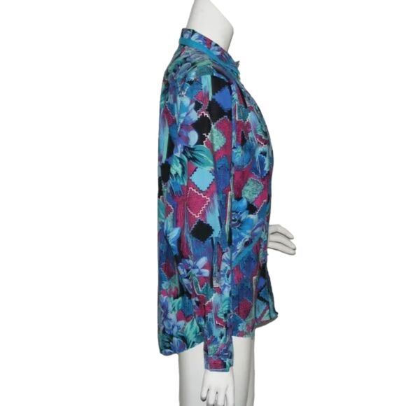 Vintage WRANGLER Shirt, L,  Blue/Purple floral,  Flaps, Button front, LS - Picture 7 of 11